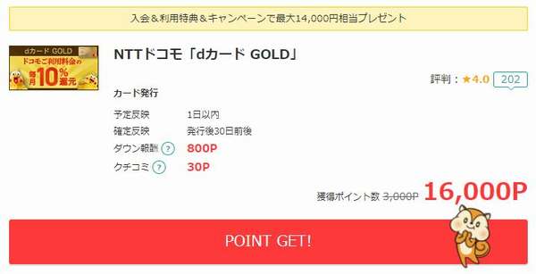 モッピーdカードGOLD発行キャンペーン