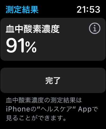 AppleWatchNikeSeries6血中酸素濃度測定結果