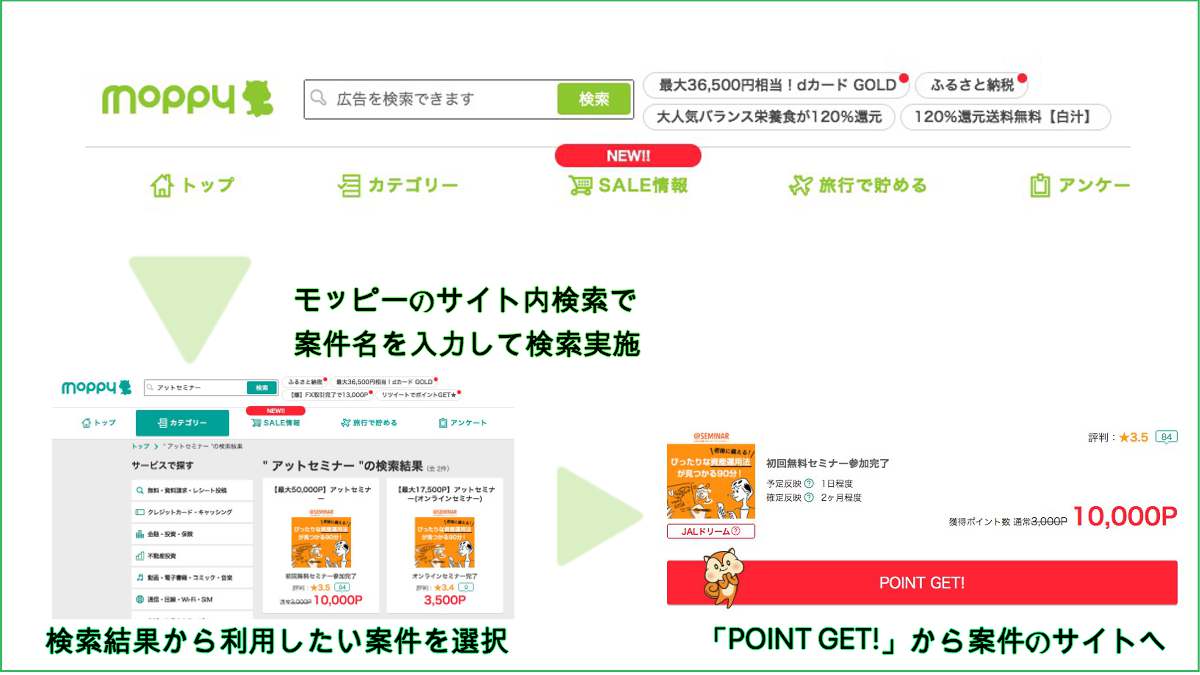 モッピーアットセミナー利用方法