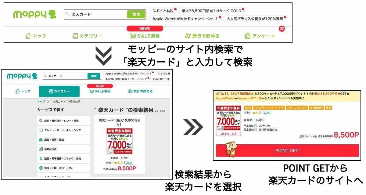 モッピー楽天カード案件利用方法