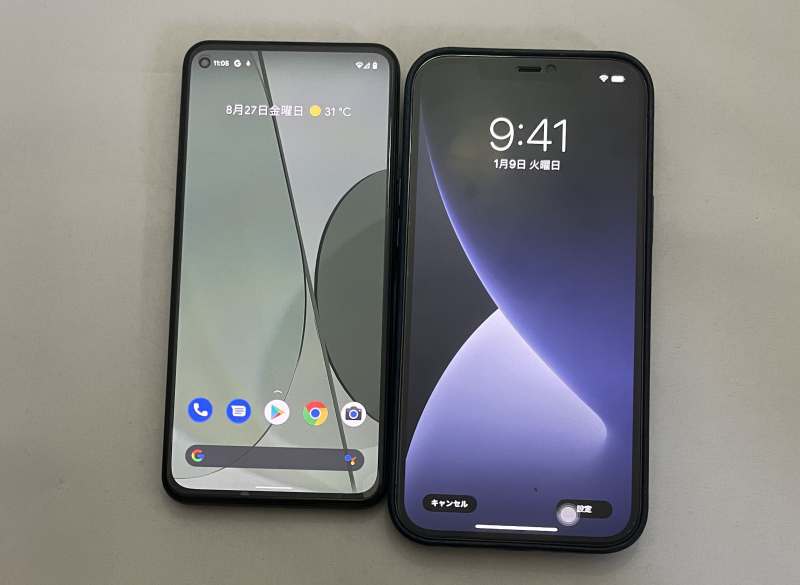 Pixel5aとiPhone12Pro Max画面大きさ比較